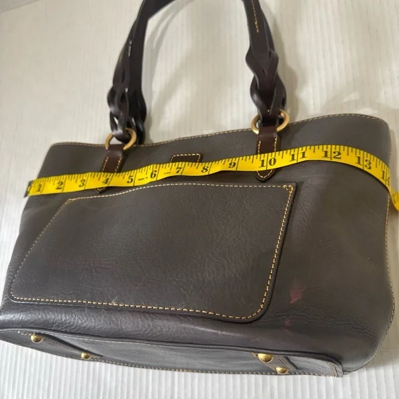 DOONEY BOURKE Florentine Leather Double Strap Shoulder Bag Gray W” Red Interior - Picture 8 of 13